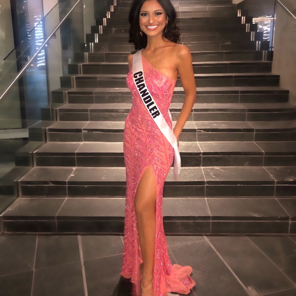 Sherri Hill Couture Beaded Coral Slit Dress